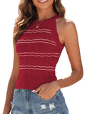 ZAFUL Womens Summer Halter Tops Striped Y2K Sleeveless Racerback Slim Fitted Stretchy Knit Cami Tank Tops