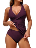 ZAFUL Womens Tankini Swimsuits Push Up Warp V Neck Swim Top Tummy Control Bottom Sexy Two Pieces Ruched Bathing Suit