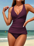 ZAFUL Womens Tankini Swimsuits Push Up Warp V Neck Swim Top Tummy Control Bottom Sexy Two Pieces Ruched Bathing Suit