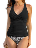 ZAFUL Womens Tankini Swimsuits Push Up Warp V Neck Swim Top Tummy Control Bottom Sexy Two Pieces Ruched Bathing Suit