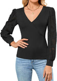 ZAFUL Womens Tops Cross Wrap Deep V Neck Long Sleeve Tops Fall Lace Sleeve Blouse Shirts 2025 Fashion Casual Top
