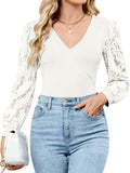 ZAFUL Womens Tops Cross Wrap Deep V Neck Long Sleeve Tops Fall Lace Sleeve Blouse Shirts 2025 Fashion Casual Top