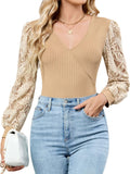 ZAFUL Womens Tops Cross Wrap Deep V Neck Long Sleeve Tops Fall Lace Sleeve Blouse Shirts 2025 Fashion Casual Top