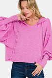 Zenana Brushed Hacci Drop Shoulder Cropped Hoodie