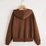 Zip Up Drop Shoulder Drawstring Hoodie